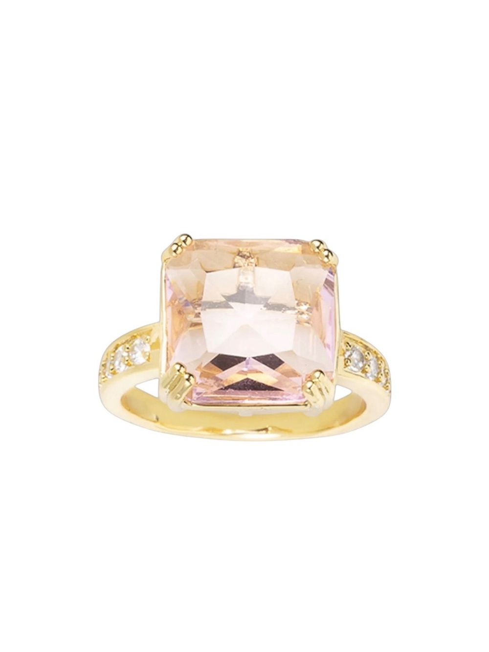 New Amanda Blu Lite Pink Cubic Zirconia Rhinestone 18K Dipped Gold Cocktail Ring